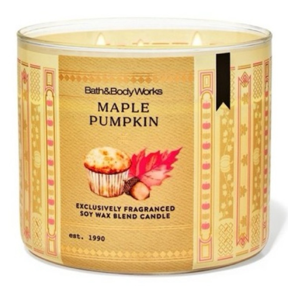 Bath & Body Works Maple Pumpkin Soy 3-Wick Candle - Cream and Gold